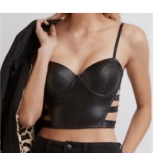 Chic Black Faux Leather Bustier Top Size Medium